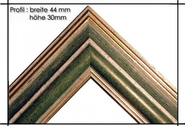 Holzrahmen Prunkrahmen Rustika Gr�n Gold - Profilbreite 44mm. Der Rahmen wird zur Selbstmontage* geliefert.
