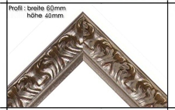 Holzrahmen Prunkrahmen Florence Silber - Profilbreite 60mm. Der Rahmen wird zur Selbstmontage* geliefert.