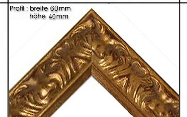 Holzrahmen Prunkrahmen Florence Gold - Profilbreite 60mm. Der Rahmen wird zur Selbstmontage* geliefert.