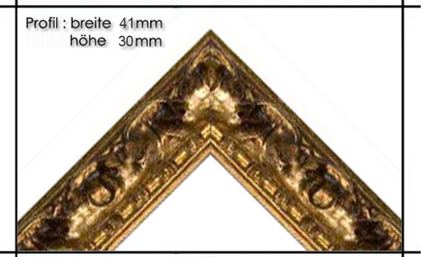 Holzrahmen Prunkrahmen Lotus Gold - Profilbreite 41mm. Der Rahmen wird zur Selbstmontage* geliefert.