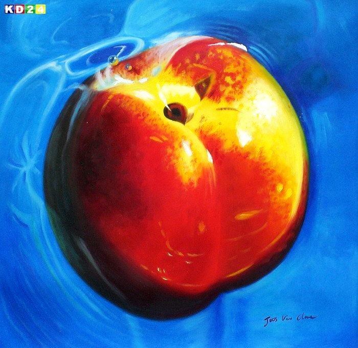 MODERN PFIRSICH IM WASSER 60x60cm e69885 �LGEM�LDE HANDGEMALT