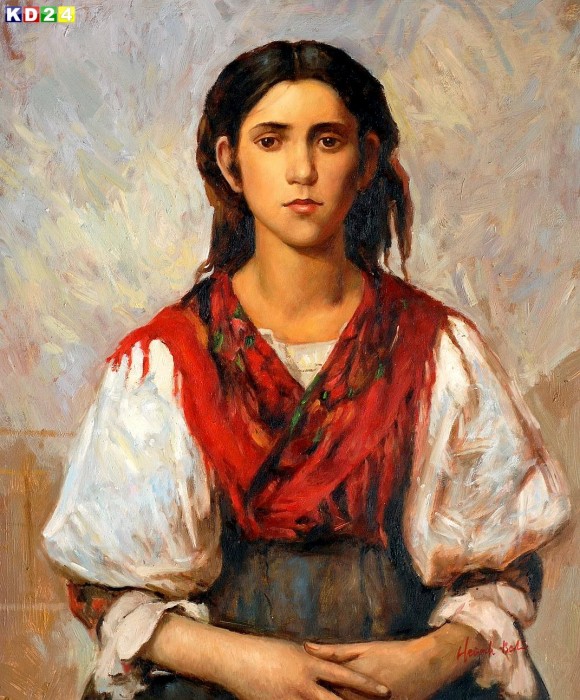 FRANK DUVENECK Florentinisches Blumenmädchen c74233 50x60cm ÖLGEMÄLDE HANDGEMALT ÖLBILD MUSEUMSQUALITÄT