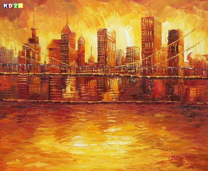 Modern art Manhattan Skyline am Abend c77243 50x60 CM modernes Ölgemälde handgemalt