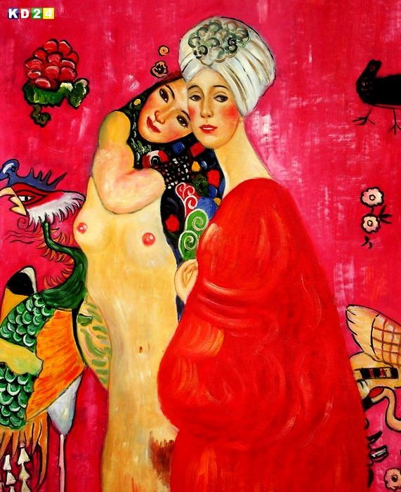 Gustav Klimt - Freundinnen c78008 50x60cm eindrucksvolles Ölgemädle handgemalt