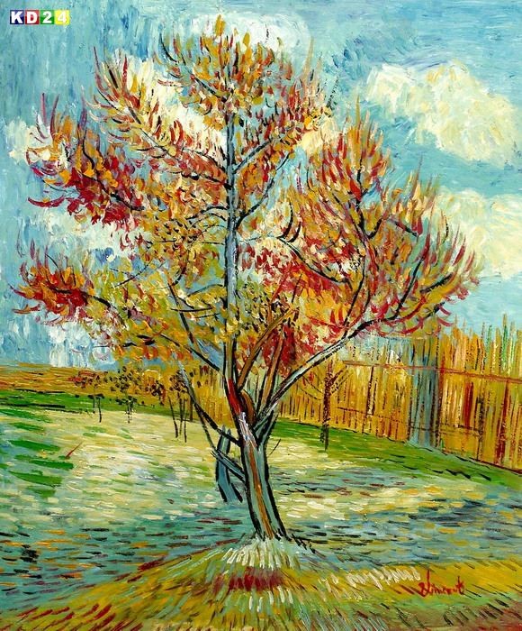 Vincent Van Gogh - blühender Pfirsichbaum c78204 50x60cm authentisches Ölgemälde handgemalt