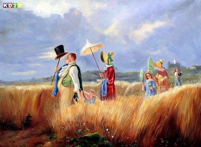 Carl Spitzweg - Sonntagsspaziergang k79691 90x120cm Ölgemälde in Museumsqualität