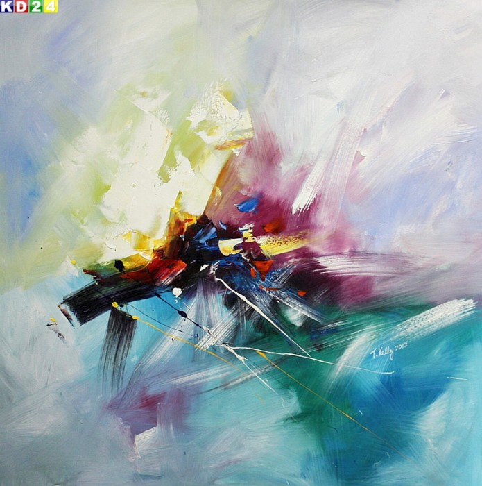 Modern Abstrakt - blowing colors x80293 100x100cm Top Ölgemälde Modern Art Handgemalt Zeitgenössisch Ölbild