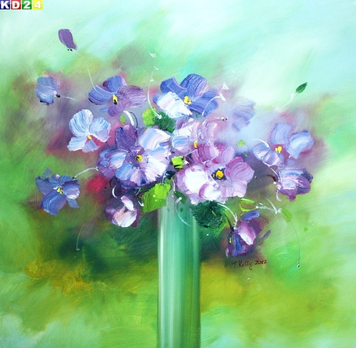 Modern Abstrakt - Vase mit blauen Blumen x80263 100x100cm Ölgemälde handgemalt Zeitgenössisch Ölbild