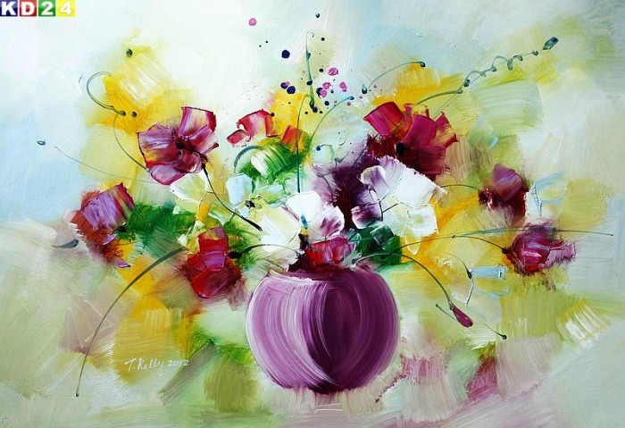 Modern Abstrakt Vase mit bunten Blumen d80543 60x90cm Top Ölgemälde Modern Art Handgemalt Zeitgenössisch Ölbild