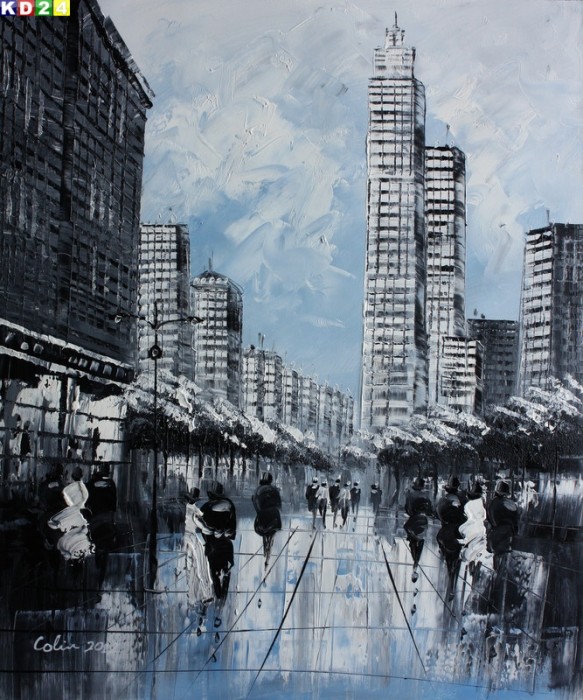 Modern Art New Yorker Straßenszene  c80787 50x60cm  Ölgemälde Gemälde Ölbild handgemalt