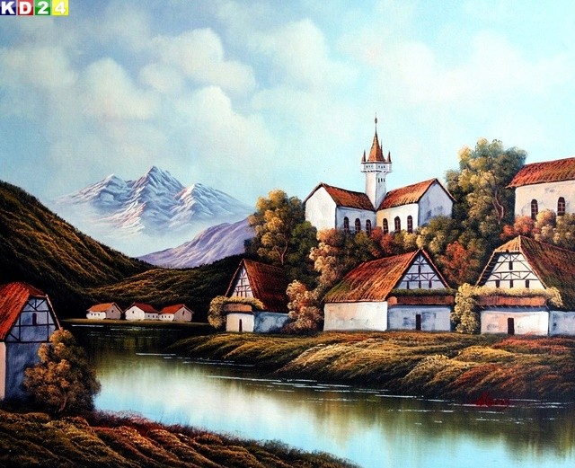 Kloster in den Alpen c80863 50x60cm schönes Ölgemälde handgemalt