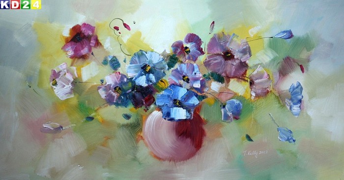 Modern Abstrakt Vase mit bunten Blumen f80482 60x120cm Top Ölgemälde Modern Art Handgemalt Zeitgenössisch Ölbild