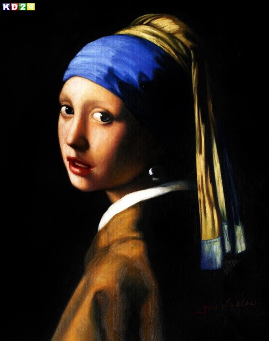 Jan Vermeer - Frau mit Perl Ohrring c81104 50x60 CM exzellentes Ölgemälde handgemalt in Museumsqualität