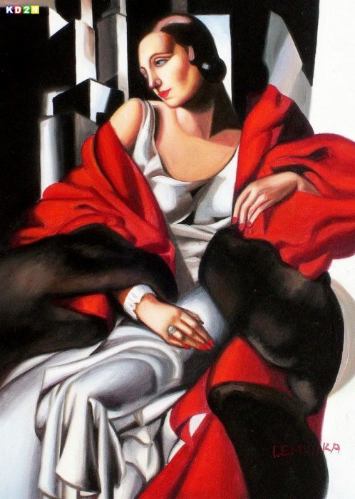 Homage of T. de Lempicka - Portrait der Madame Boucard a81147 30x40cm Art Deco Ölgemälde handgemalt