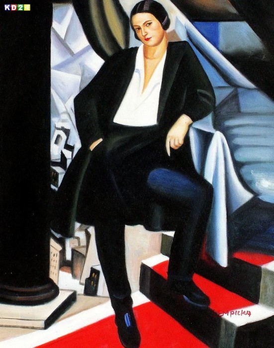 Homage of T. de Lempicka - Herzogin de La Salle b81178 40x50cm Art Deco Ölbild handgemalt