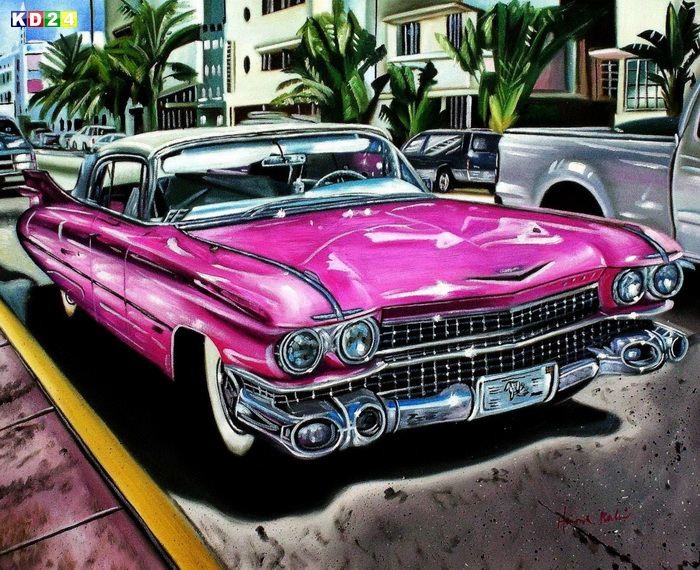 Modern Art - Cadillac at the Sunset Boulevard c81194 50x60cm handgemaltes Ölgemälde