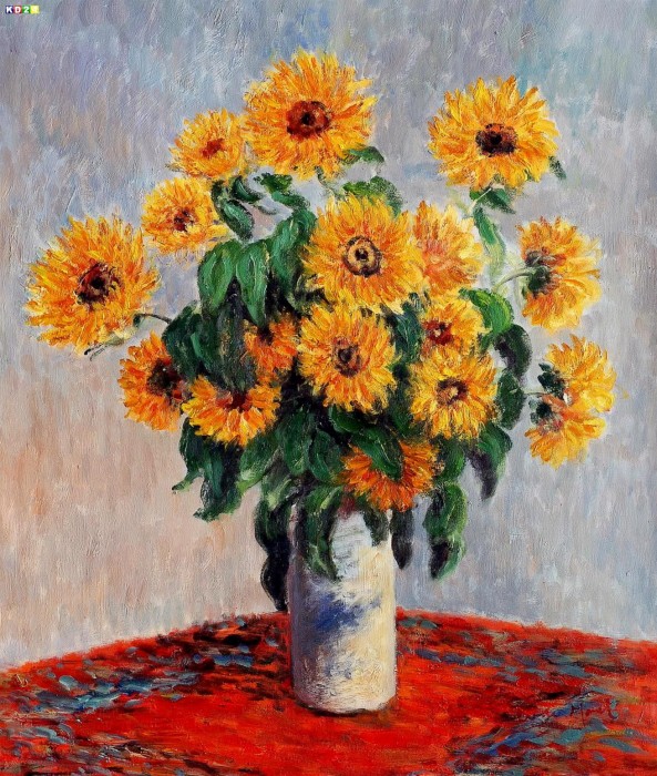 Claude Monet - Vase mit Sonnenblumen c81350 50x60cm exzellentes Ölgemälde handgemalt Museumsqualität
