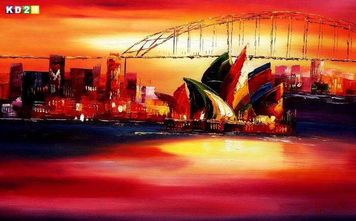 Modern Art - Sydney Opera evening d81259 60x90cm Modern Art Ölgemälde handgemalt