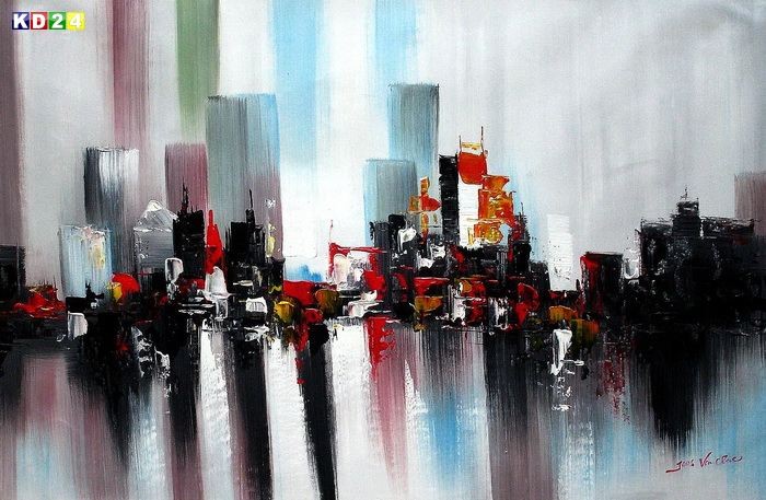 Abstrakt New York Manhattan Skyline bei Nacht i81285 80x110cm eindrucksvolles Gemälde handgemalt