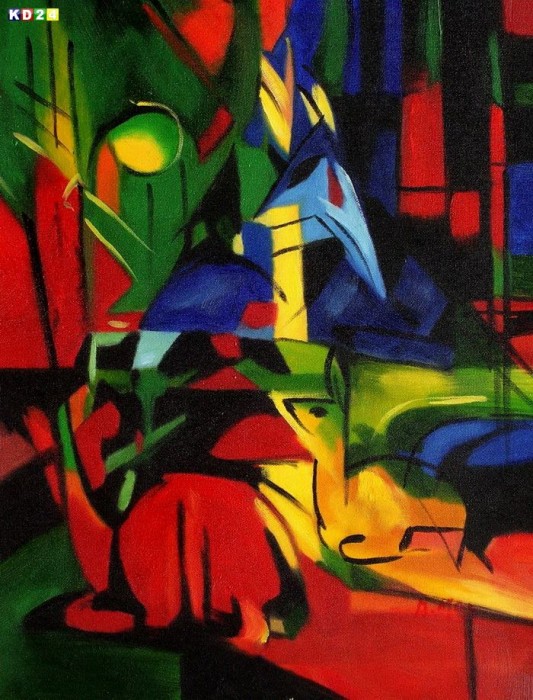Franz Marc - Rehe im Wald a81443 30x40cm Expressionismus Ölgemälde handgemalt