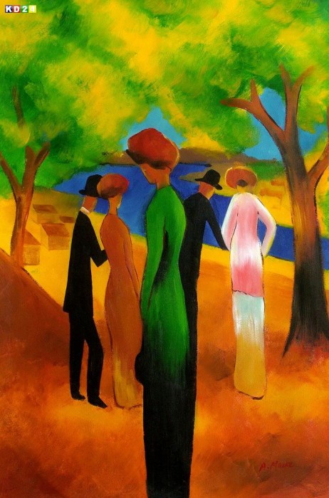 August Macke - Frau in grüner Jacke d81677 60x90cm Expressionismus Ölgemälde handgemalt