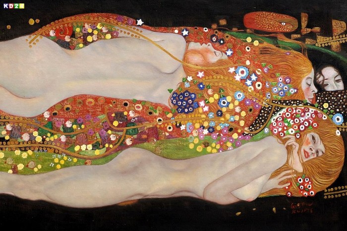 Gustav Klimt - Wasserschlangen d81735 60x90cm imposantes Ölgemälde handgemalt Museumsqualität