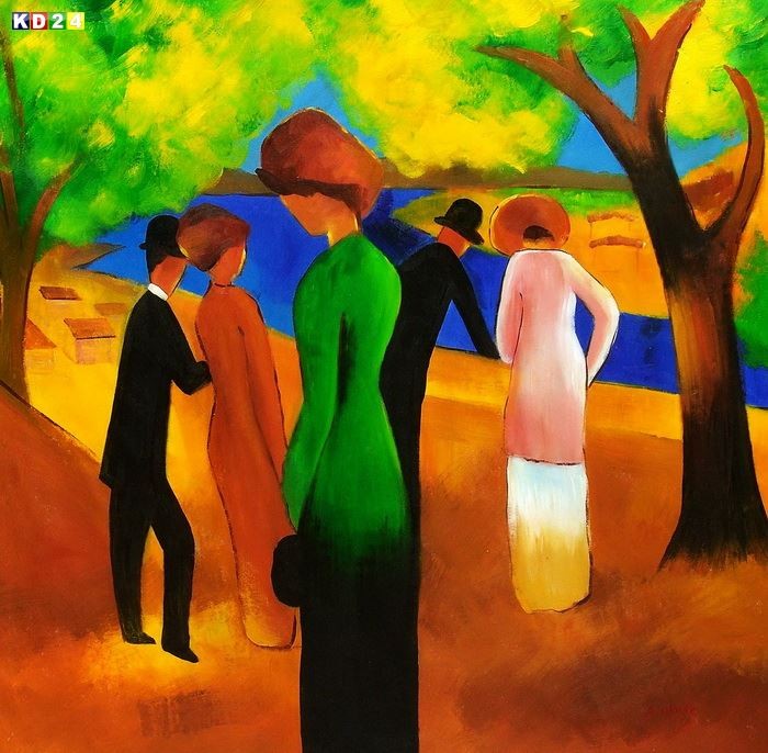 August Macke - Frau in grüner Jacke m81697 120x120cm Expressionismus Ölgemälde handgemalt